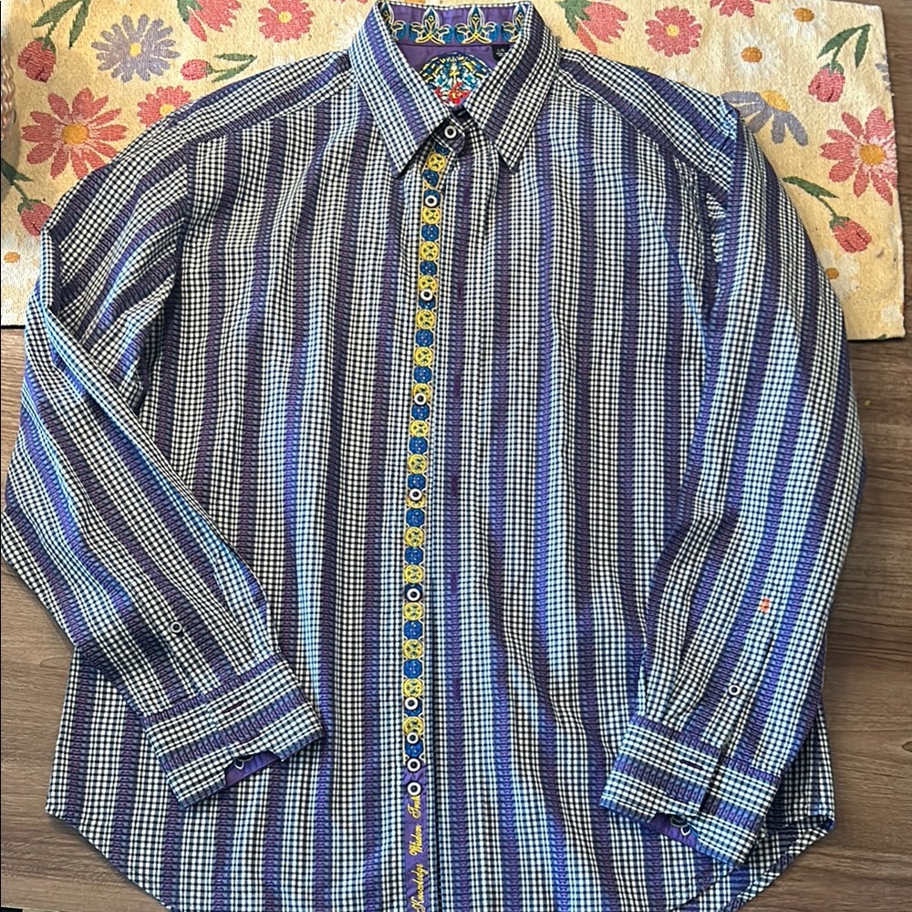 Robert Graham Blue and Purple Striped Casual Shirt